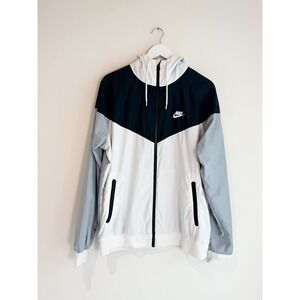 Vintage Nike Windbreaker Jacket Mens White Colorblock Hood Vented, Size M